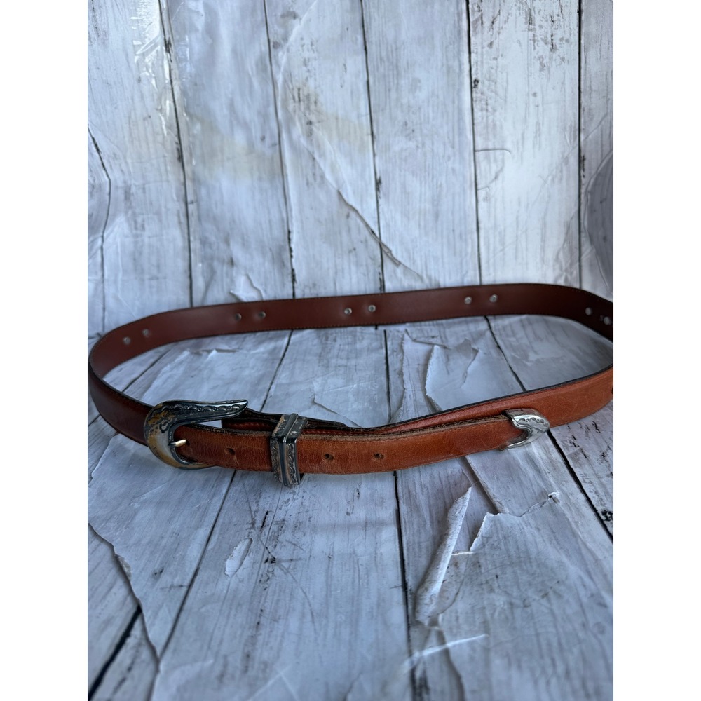 Sentry Mens Brown Leather Western Belt Silver Concho Buckle Made in USA Size 42